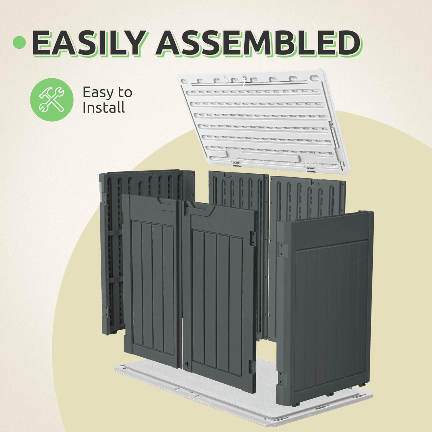 GOOBED 4.5x4ft Outdoor Horizontal Resin Storage Shed, 47 cuft Large Waterproof Tool Shed, No Shelf Included, Lockable, Easy Assembly (Dark Gray)