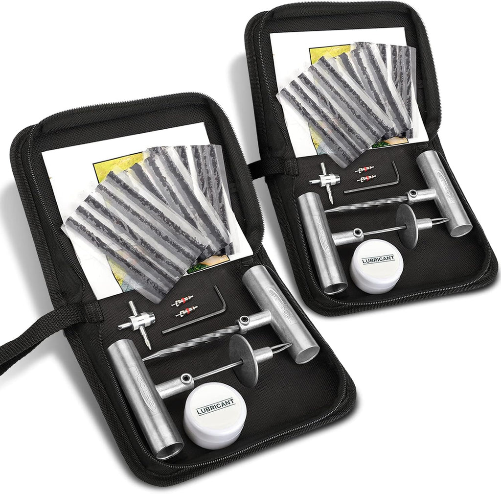 Tire Repair Kit, Sets of 2-24pcs Professional Heavy Duty Universal Emergency Flat Tire Repair Kit to Fix Punctures, for car Motorcycle, Truck, Golf Cart, ATV, Tractor, ARB, RV, SUV, Trailer etc.