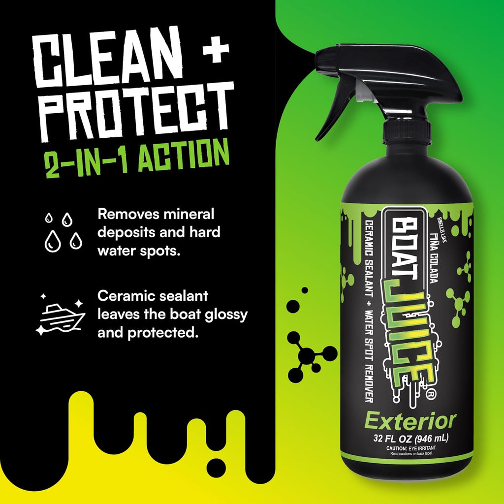 Boat Juice Necessity Boat Cleaner Kit | Exterior Water Spot Remover, Interior Seat & Vinyl Cleaner, 2 Microfiber Towels | Boat Cleaning & Detailing Kit, Marine Accessories | Made in USA (Kit)