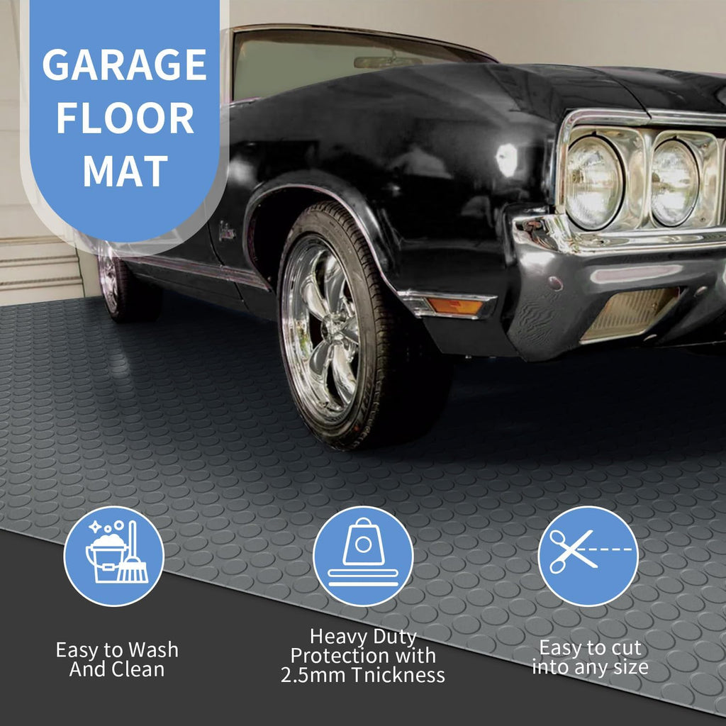 Premium Garage Floor Mat, Commercial Grade Heavy Duty Parking Mat for Garage Floor, Golf Cart Parking, Water/Stain Resistant Floor Runner (Grey Coin, 2 Rolls x 4 x 13 Feet)