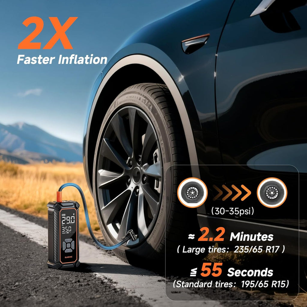 OlarHike Cordless Tire Inflator Portable Air Compressor, Ultra Fast Inflation, Air Pump for Car Tires, Pickup Truck, Motorcycle, Bicycle, Balls, Electric Pump with LED Light & Digital Pressure Gauge