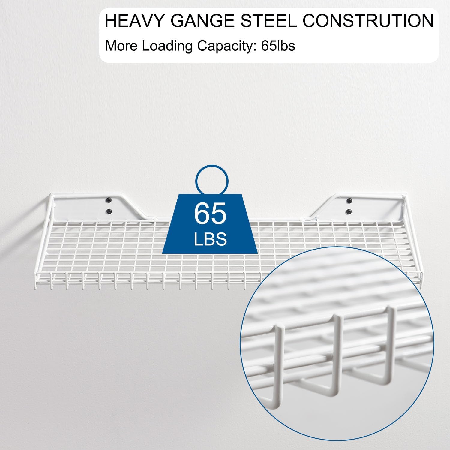 Wallmaster Heavy Duty Garage Wall Shelving 2 Pack 23.6"x11.8" Metal Wire Shelves Wall Mount Mesh Storage Rack for Garage, Office, Basement and Kithcen, max Load 65 lbs (White)