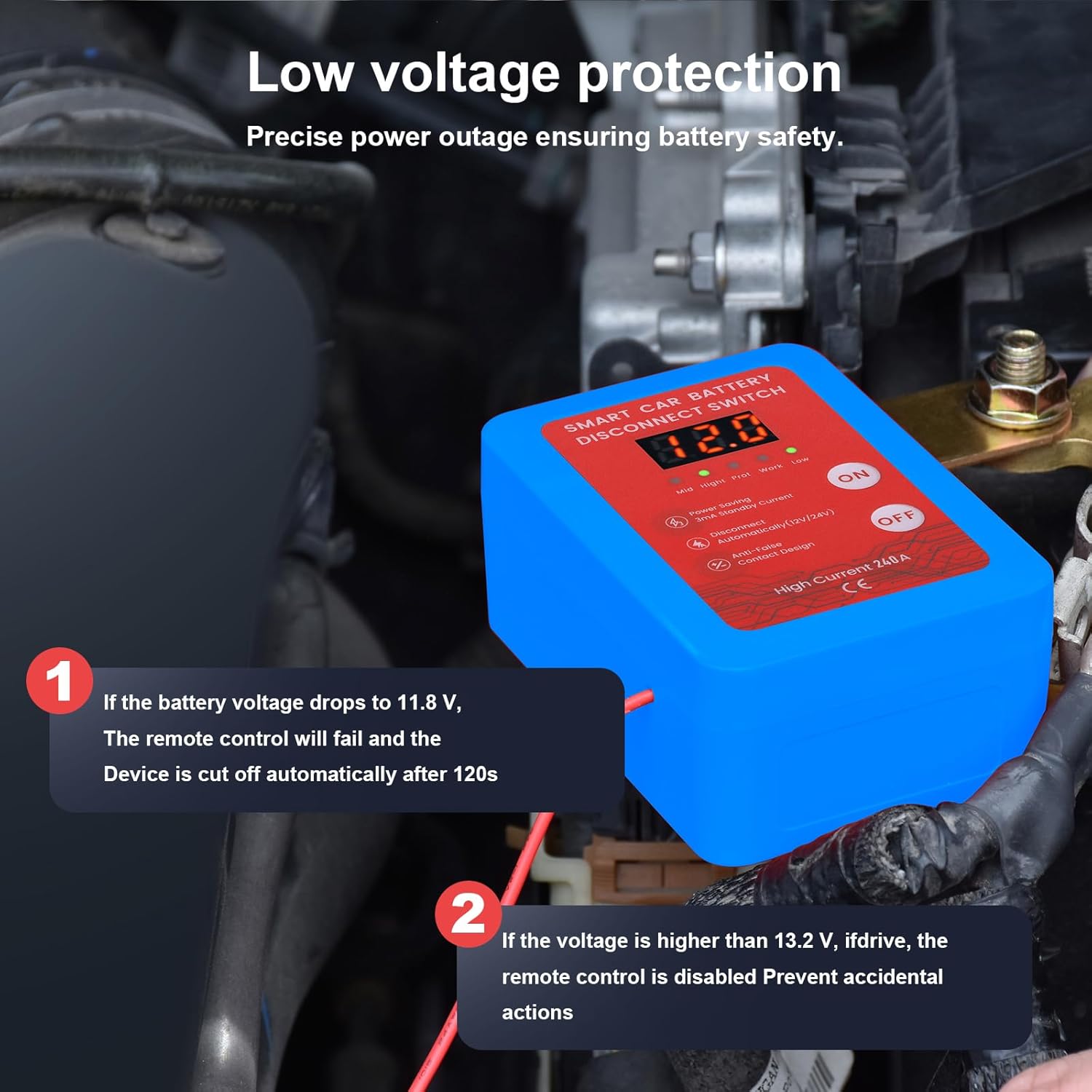 Kill Switch for Car-Remote Battery Disconnect Switch 12V,Upgrade Smart Voltage with LED Screen,Smart Voltage Car Kill Switch for Vehicle, RV, ATV, Truck, Boat (Blue)
