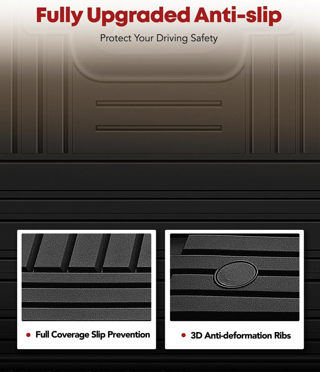 YHTAUTO Floor Mats Fit 2015-2024 Ford F-150 SuperCrew Cab Not Fit Rear Seat w/Under-Seat Fold Flat Storage, TPE All Weather Floor Liner Odorless Custom Fit Car Mats, 1st 2nd Row F-150 Accessories