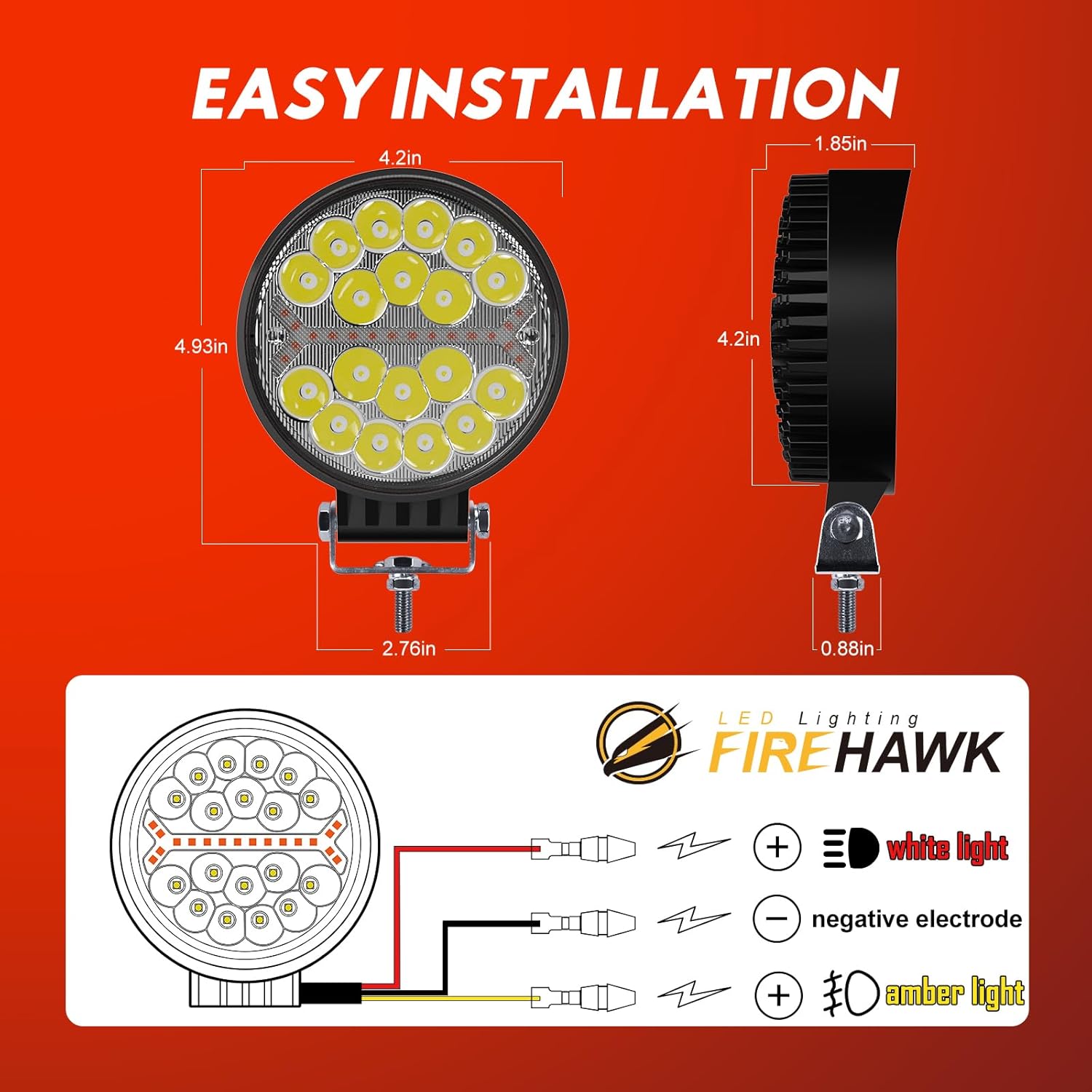 Firehawk LED Light Pods Bar 4 Inch 30000LM 60W Round Spot Flood Amber White Driving Offroad Fog Work Backup Bumper for Truck Jeep ATV UTV SUV Tractor Motorcycle 4x4 Cart Trailer Boat Waterproof 2PCS
