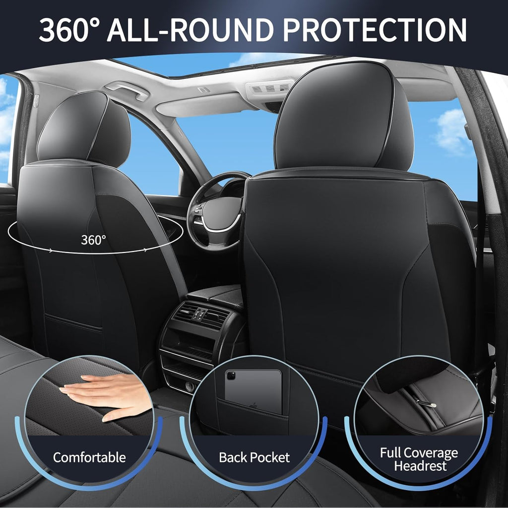 Front Car Seat Covers,Waterproof Leather Car Seat Covers,Comfortable Automotive Seat Protecor Covers,Luxury Breathable Seat Covers for SUV Sedans Pick-up Truck,Black