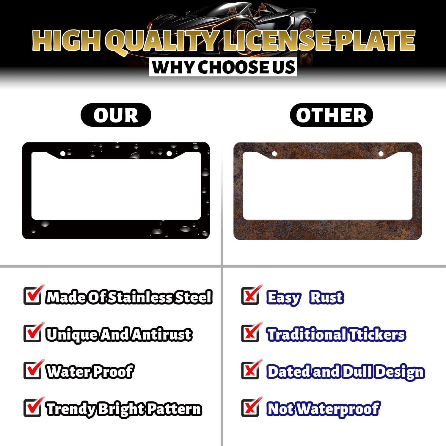 Thankful Grateful Blessed License Plate Frame Christianity License Plate Holder Funny License Plate for Belief Car Decoration Stainless Steel Car Accessory with Screws Men Women 12.3" x 6.3"