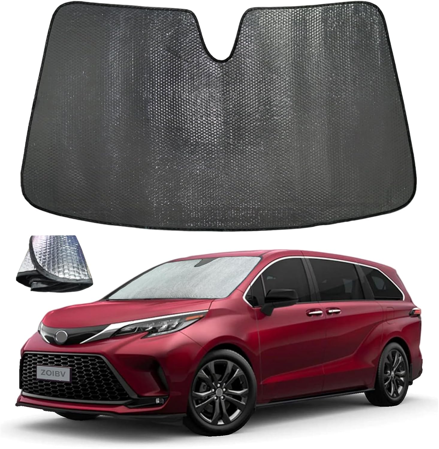 Windshield Sun Shade for 2021-2024 Toyota Sienna L LE SE XLE Limited Van Minivan - 5-Layer Bubble Foldable Front Window Shade Sun Visor Accessories - Blocks Heat & UV Rays