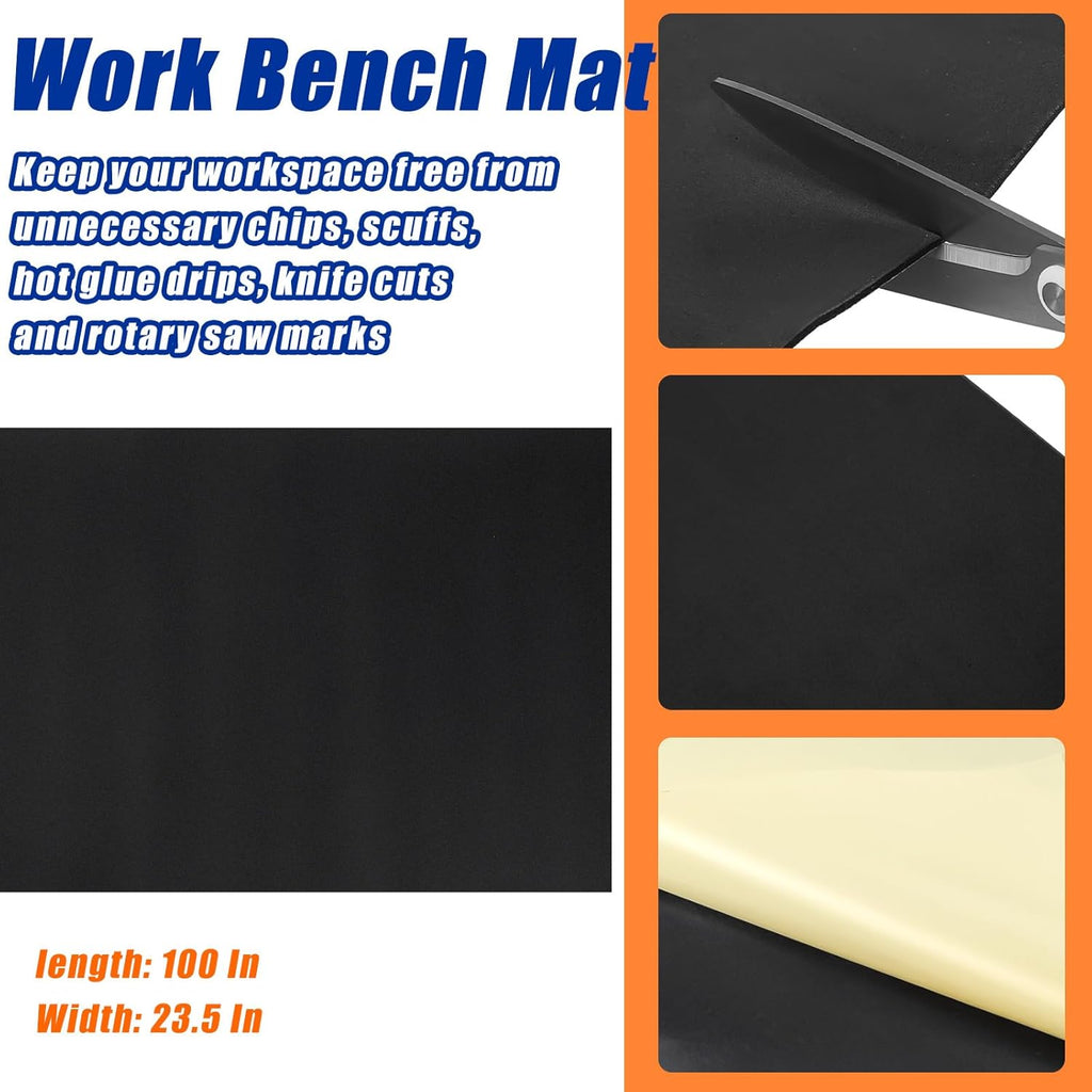 Vesici 1 Roll 23.5 x 100 Inch Work Bench Mat Self Adhesive Resistant PU Floor Runner Easy to Clean Workbench Mat Pad for Garage Workbench or Table Storage Tool Organization,Black