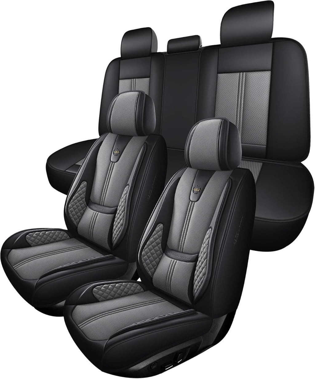 Car Seat Covers Front Only, Black Seat Cover for Cars Compatible Airbag, Easy Install Luxury Leather Automotive Seat Covers with Lumbar Support, for Car, Truck, SUV, Grey