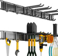 Garage Organization Tool Organizer Wall Mount, 32inch Heavy Duty Garden Tool organizer Storage System, Easy Install With 6 Adjustable Hooks, For Garage, Basement, Shed, Workshop(Black)