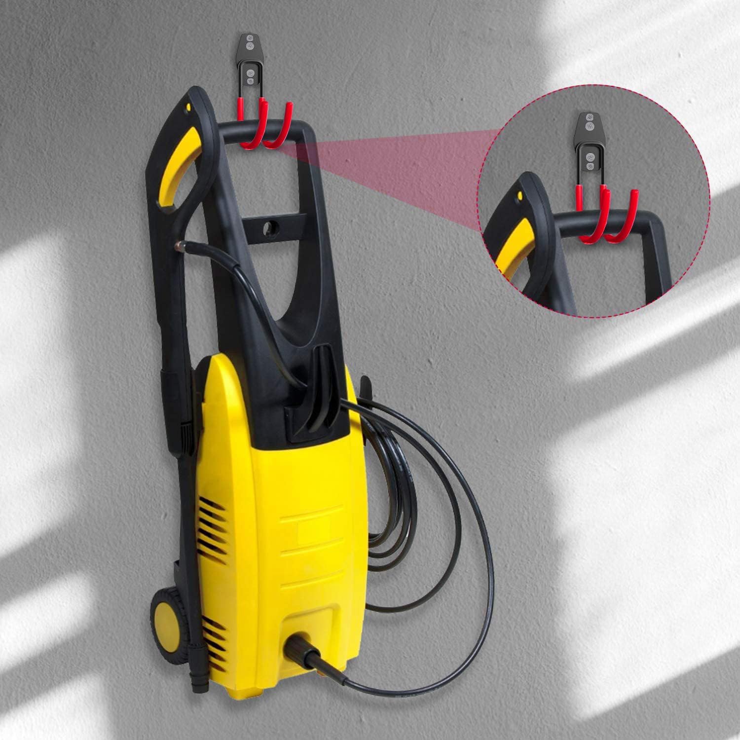 3-H Garden Hose Holder Wall Mount 4 Pack,Solid Steel Hose Hanger,Water Hose Holders for Outside,Perfect for Hanging Outdoor Air Hose,Ropes,Pipes,Garden Tools,Ladders,Bikes,Bulk Items(Red)