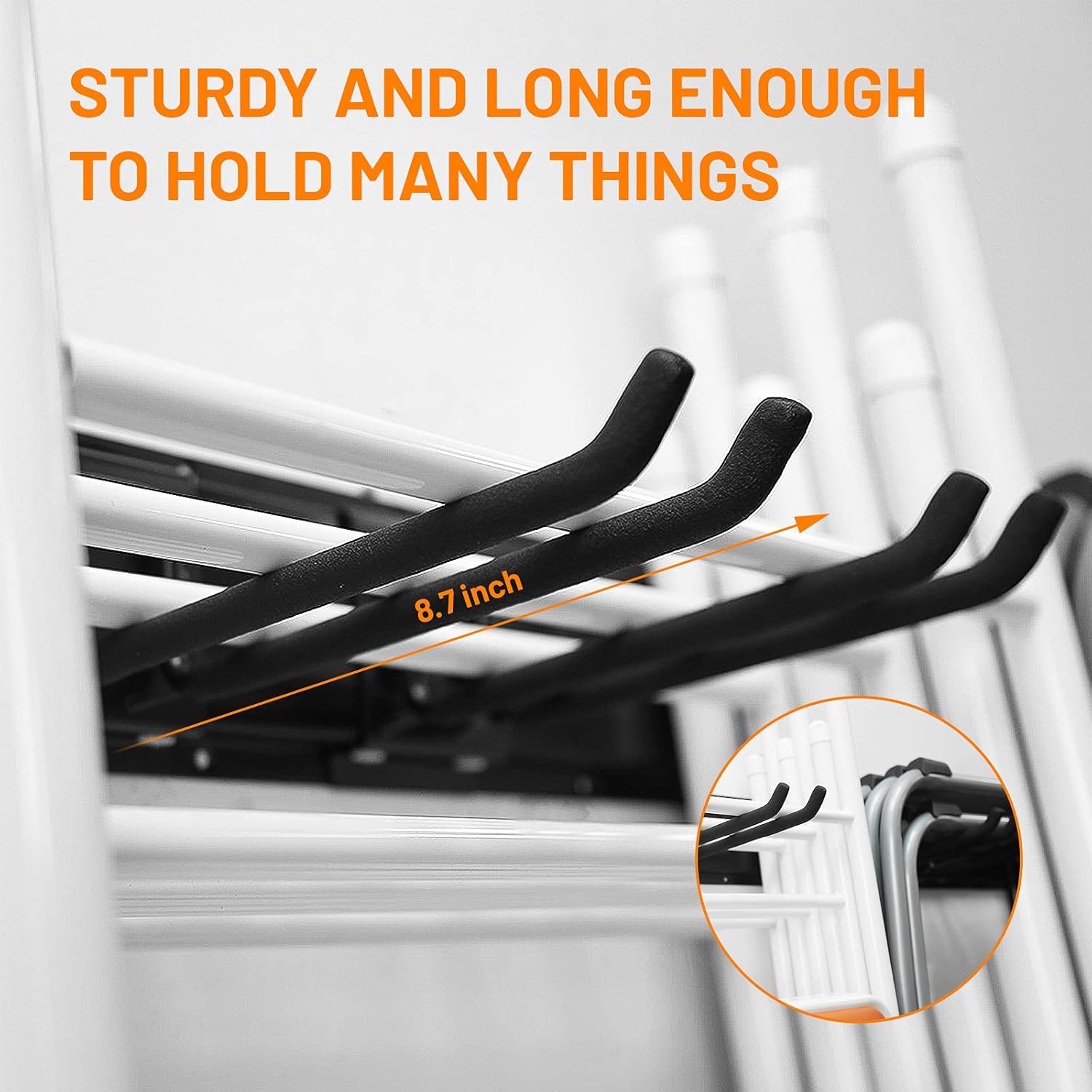 Wallmaster Garage Storage Organization Wall Mount, Garden Tool Rack Organizer Heavy Duty Folding Chair Hangers with 6 Adjustable Hooks 48inch Tracks Max Load 450lb
