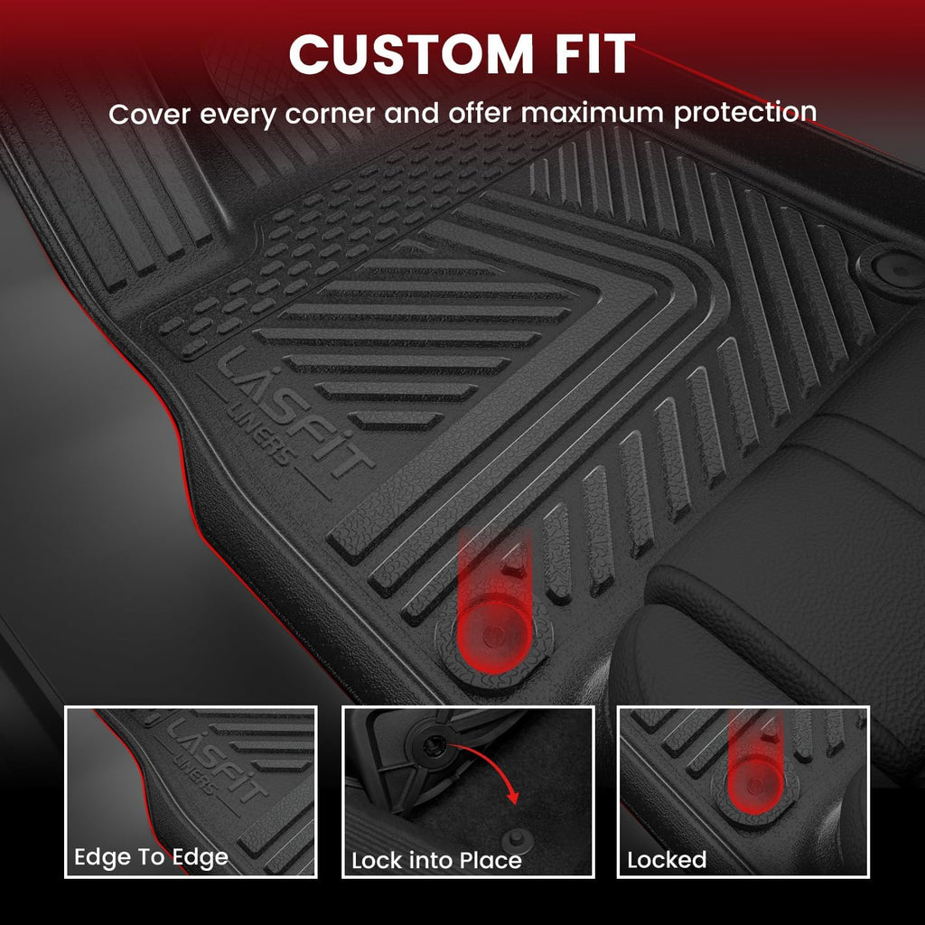 LASFIT Floor Mats for Rivian R1T 2024 2023 2022, All Weather Floor Liner TPE Custom Fit Car Mats for Rivian R1T 1st & 2nd Row Rubber Mats, Black,Tasteless, Durable and Easy to Clean