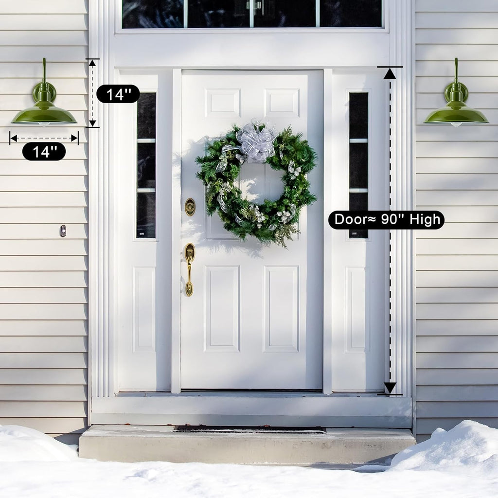 14in Outdoor Gooseneck Lights for Farmhouse, Barn Style Goose Neck Wall Light Fxiture with Wall Mount, Olive Green Exterior Porch Sconce for Patio, Garage, House
