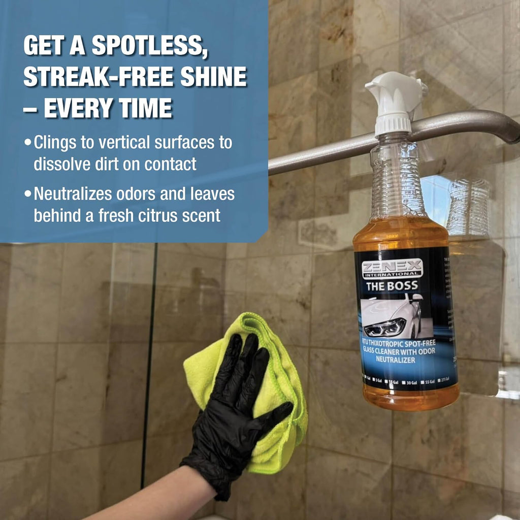 Zenex The Boss Glass Cleaner - Professional-grade Glass Cleaner | Removes Grime from Glass Surfaces - Mirrors, Windows, & More | Not For Tinted Glass | Spot-Free, Streak-Free Finish | 32 oz (2 Pack)