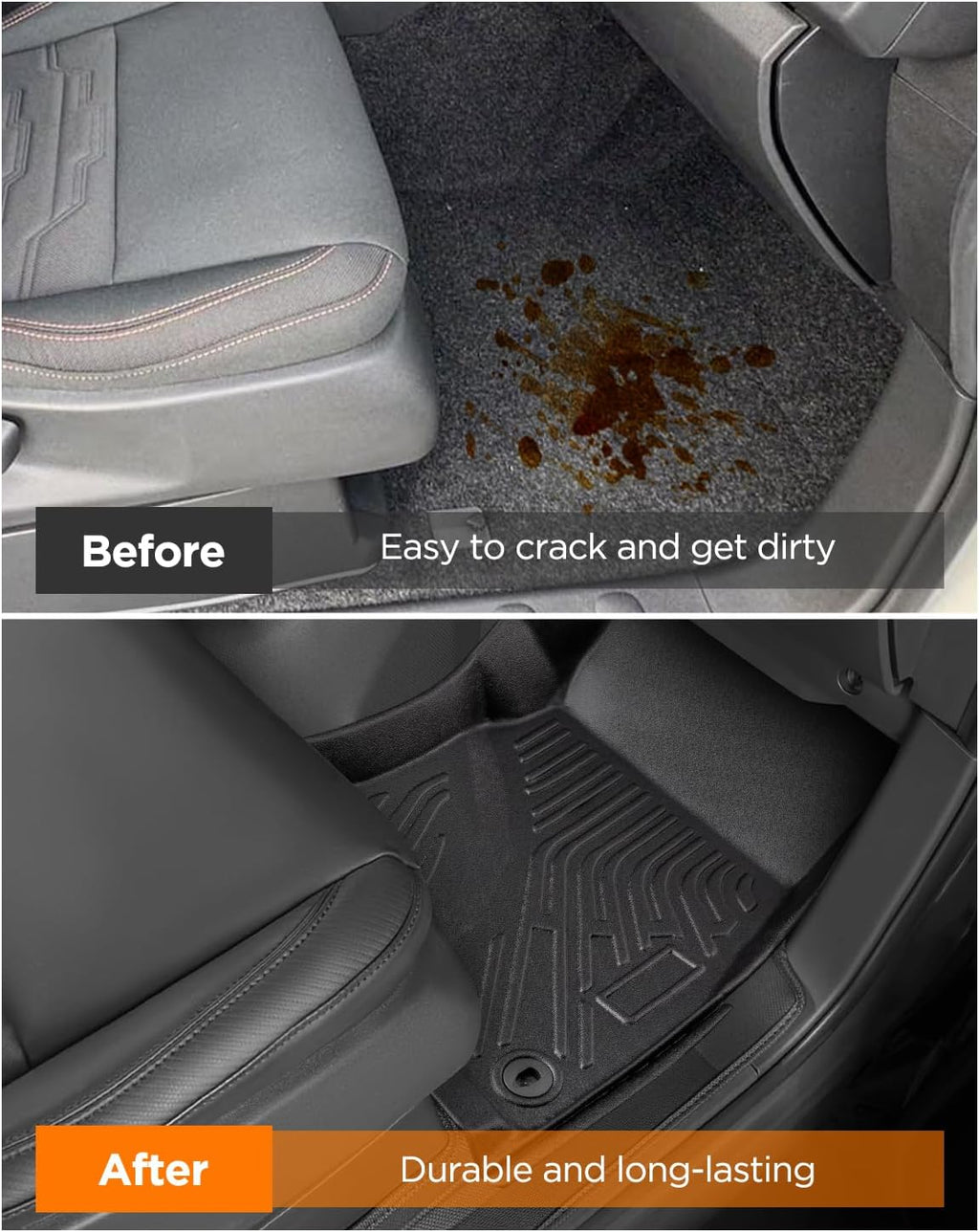 DrCarNow Floor Mats for Nissan Frontier 2025 2024 2023 2022 Crew Cab with 2nd Row Under-Seat Storage,Heavy Duty All-Weather Floor Mats TPE Liners,Custom Fit 2 Row Set for Nissan Frontier Accessories