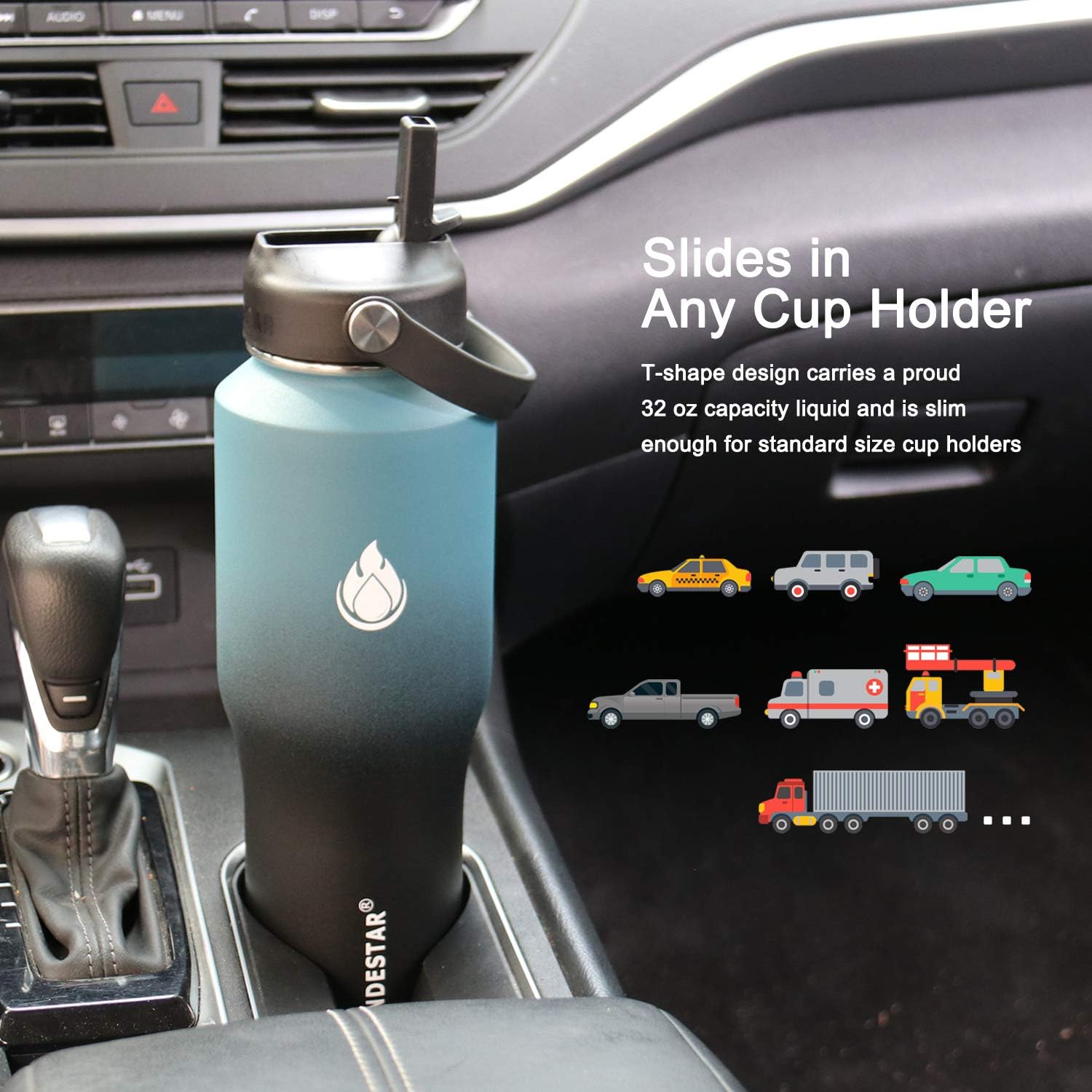 SENDESTAR Water Bottle 32oz,2 Lids(Straw lid),Wide Mouth Stainless Steel Vacuum Insulated Double Wall Keep Liquids Cold or Hot All Day,Sweat Proof Sport Design,Fit Car Cup Holder(Dark blue&Balck)