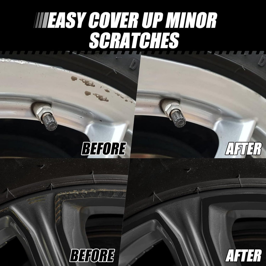 Rim Touch Up Paint - Car Wheel Repair Kit Curb Rash, Gloss or Matte Black Rim Touch Up Paint, Quick And Easy Wheel Scratch Repair Kit, Wheel Repair Kit Curb Rash (Pure Black + Varnish)