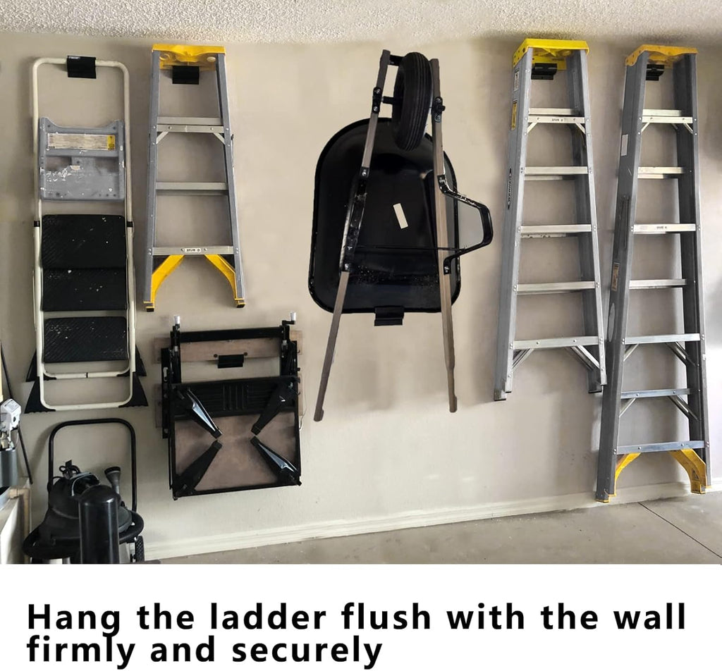 Heavy-Duty Wall Mount Ladder Hooks for Storage - Wheelbarrow Hangers for Garage Wall - 1 Pack