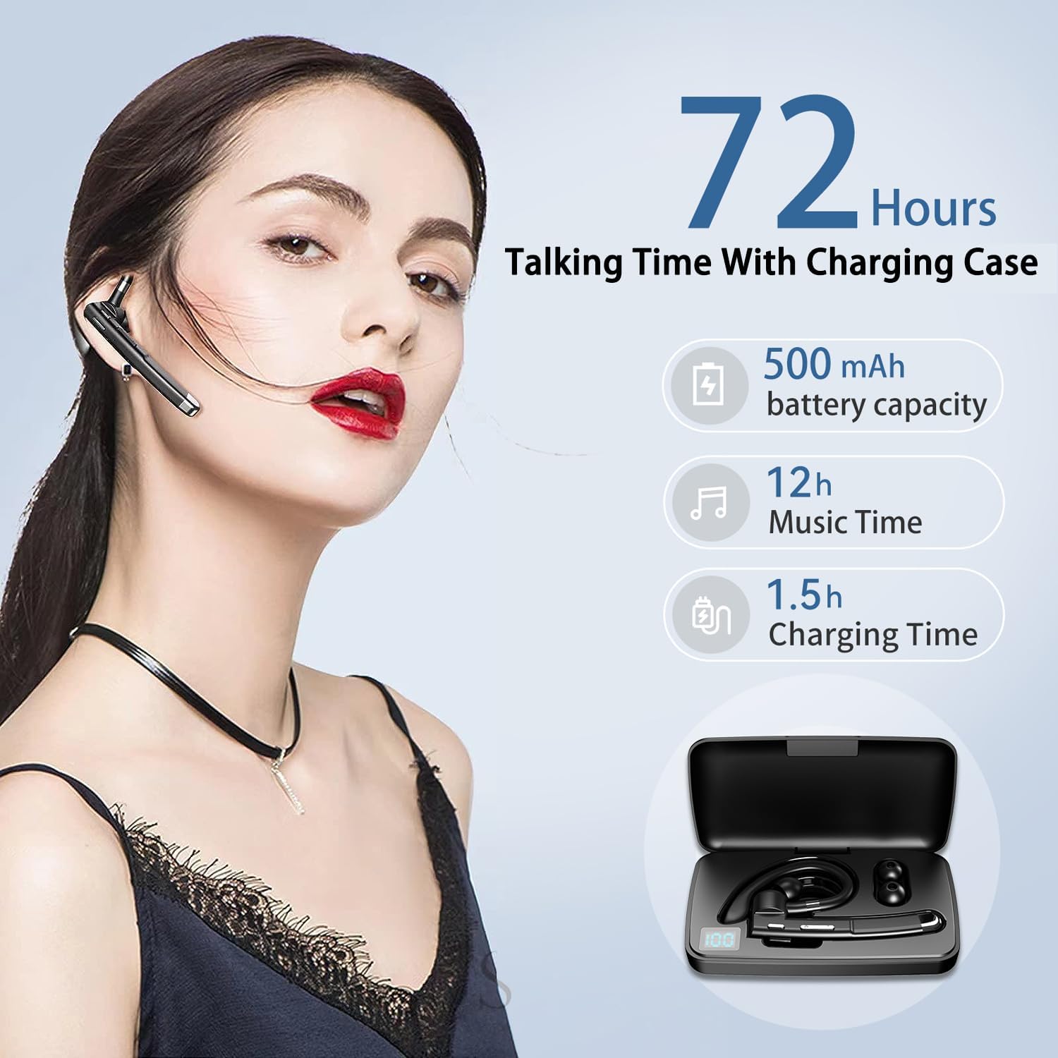 Bluetooth Headset, Bluetooth Wireless Earpiece with mic Trucker Headset for Phone Case Office Phones with Built-in Microphone Manos Libres Noise Cancelling(Black)