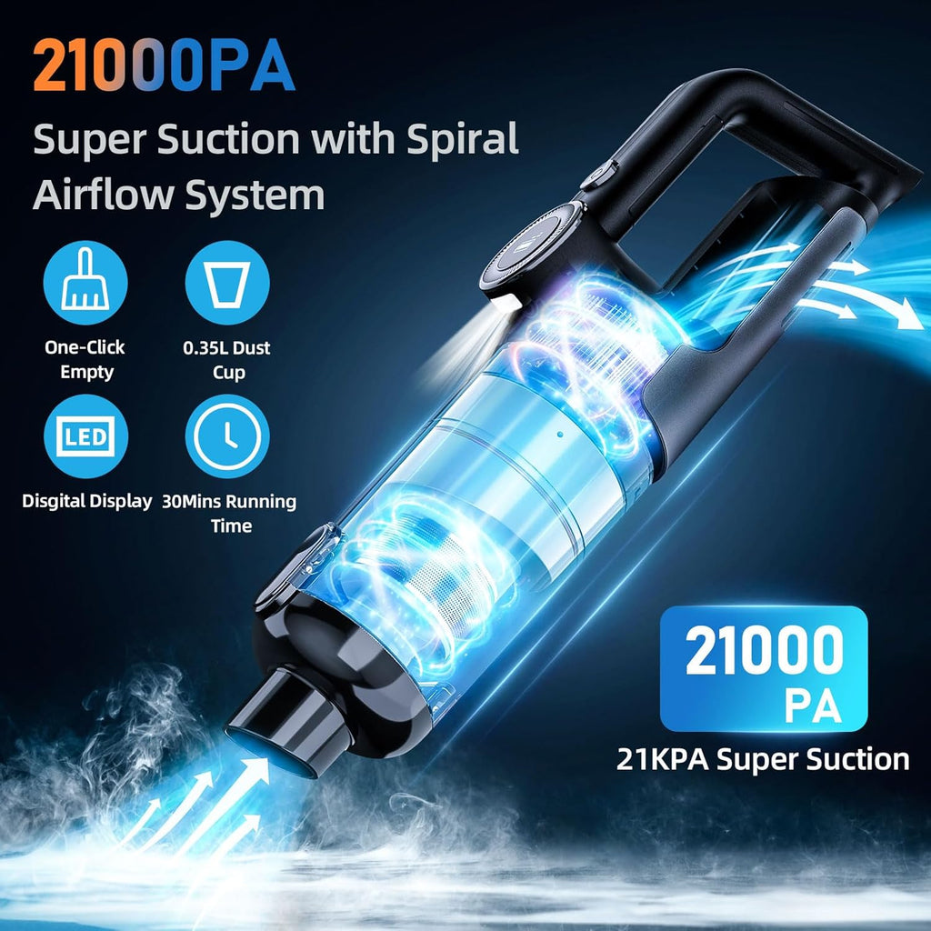 Car Vacuum Cleaner,21Kpa/30Mins,Mini High Power Pet Portable Handheld Cordless Vacuum Pro, Rechargeable Extractor Vacuum Detailing with Cleaning Gel for Car, Home and Office Detail Cleaning