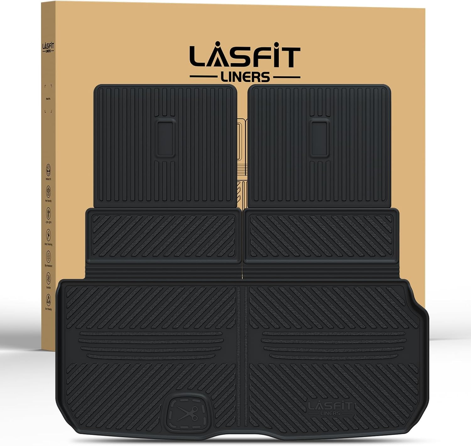 LASFIT Cargo Mat & Backrest Mat for Mercedes Benz GLS 450/580 / 63 AMG 2026 2025 2024 2023 2022 2021 2020, All Weather TPE Waterproof Cargo Liner Custom Fit GLS 2020-2026 Trunk Mat with Seatback