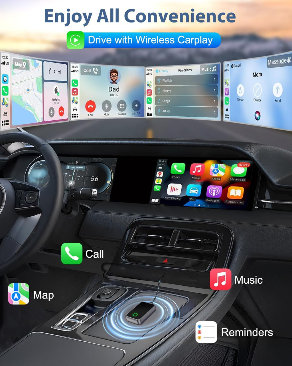Wireless Carplay Adapter for iPhone, Converts Wired CarPlay to Wireless, Plug and Play Dongle for Apple CarPlay, Bluetooth Control Adapter for Cars from 2016 & Cars with Built-in CarPlay