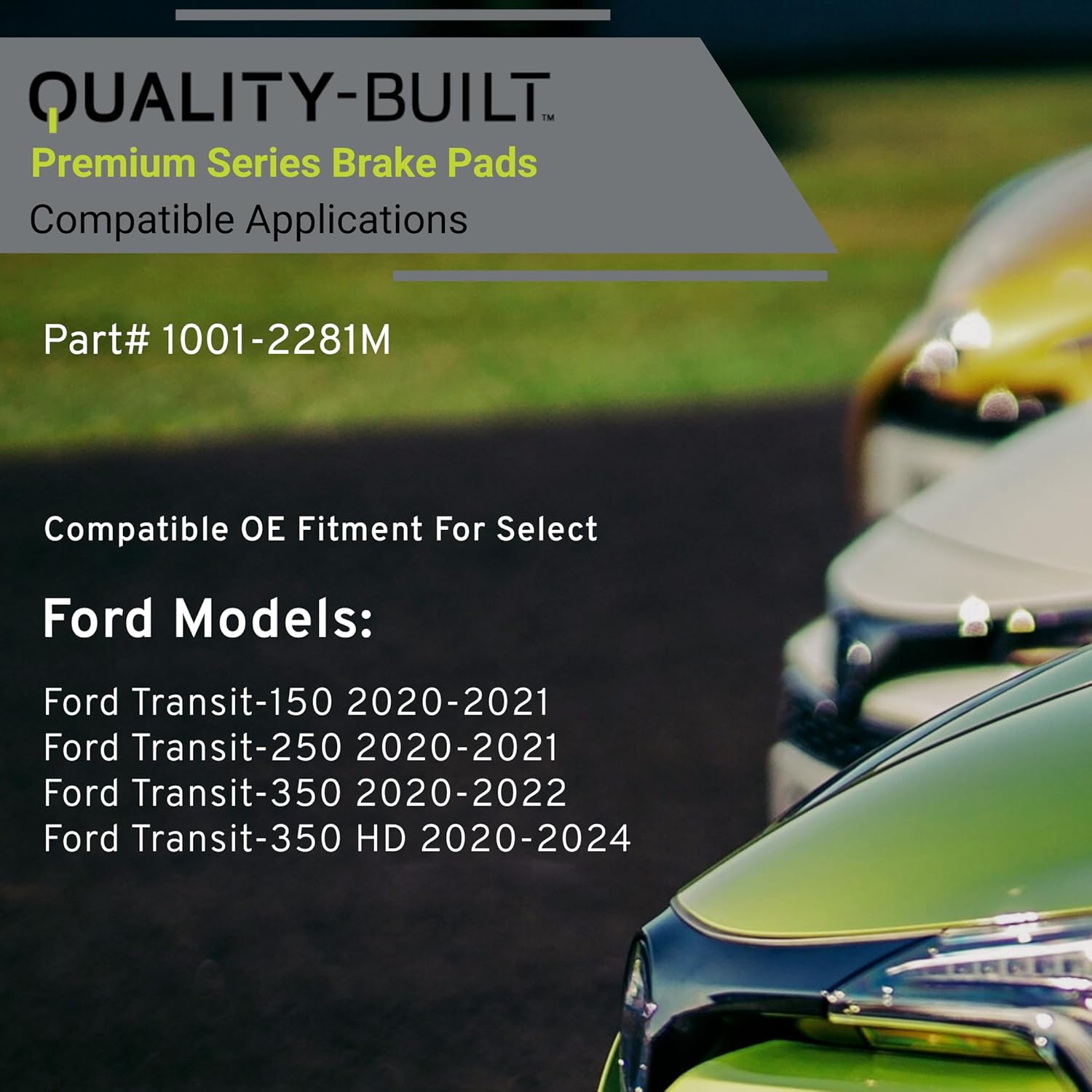 Premium Semi-Metallic Rear Brake Pads (1001-2281M) Compatible with Ford Transit-150 2020-2021, Ford Transit-250 2020-2021, Ford Transit-350 2020-2022, Ford Transit-350 HD 2020-2024