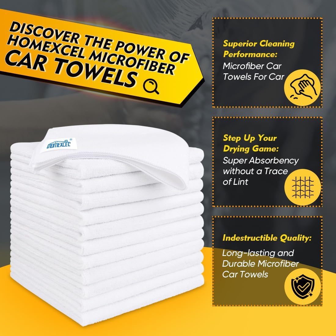 HOMEXCEL White Microfiber Cleaning Cloth 50 Pack, 12.5 x 12.5 inch Microfiber Towels for Cars, Ultra Absorbent Car Washing Cloth, Lint Free Streak Free Cleaning Rags for Car, Kitchen, and Window