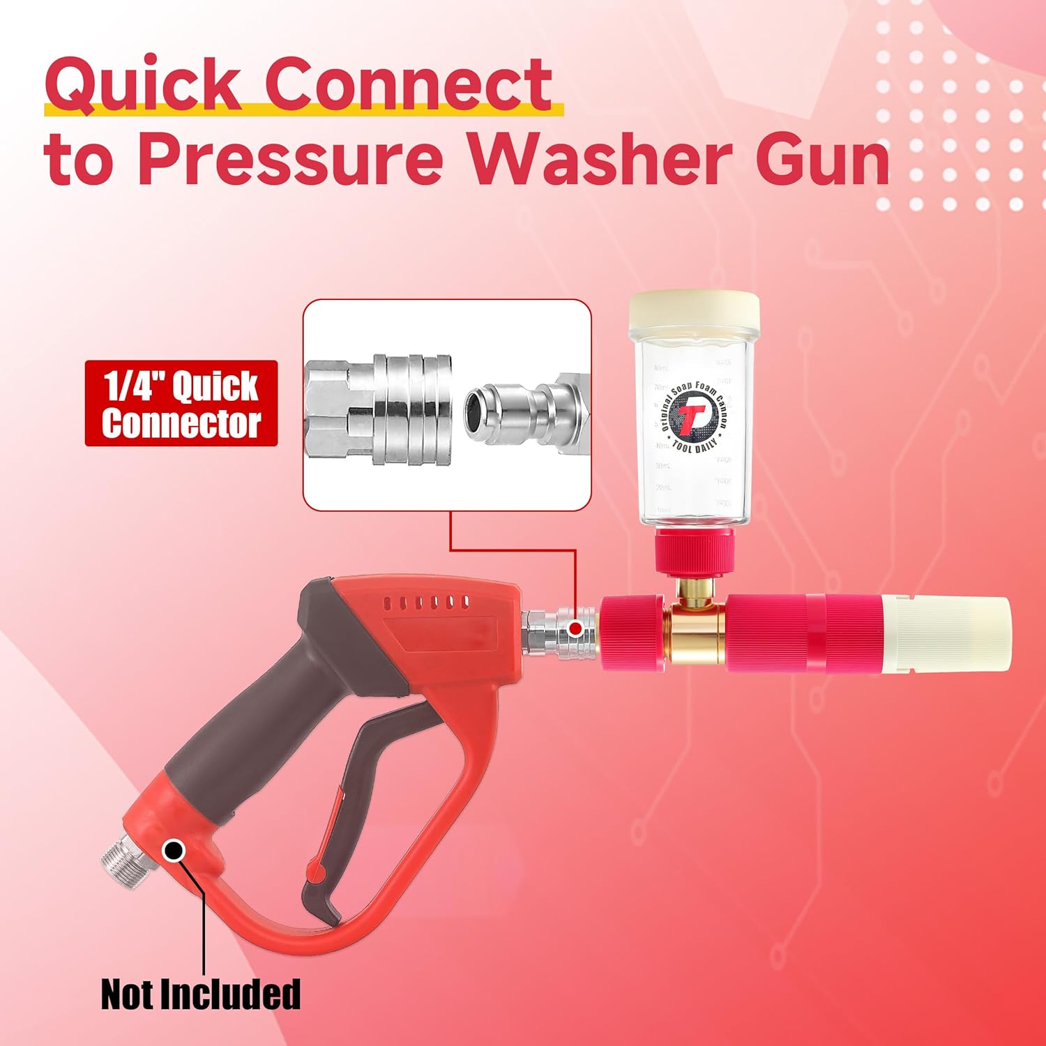 Tool Daily Foam Cannon for Pressure Washer, Original Soap Cannon for Car Washing, 5 Power Washer Spray Nozzles, 1/4 Inch Quick Connector