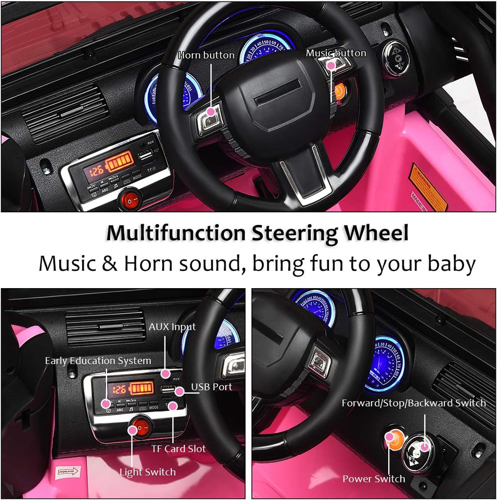 Costzon Ride On Car, 12V Battery Powered Electric Ride On Truck w/Parental Remote Control, LED Lights, Double Open Doors, Safety Belt, Music, MP3, Spring Suspension (Pink)