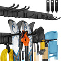 Garage Tool Organizer Wall Mount, 48 Inches Garden Tool Organizer with Adjustable Hooks, Metal Garage Storage Rack Max Loading 440lbs, Tool Holder for Hanging Rake Broom Mop Snowboard