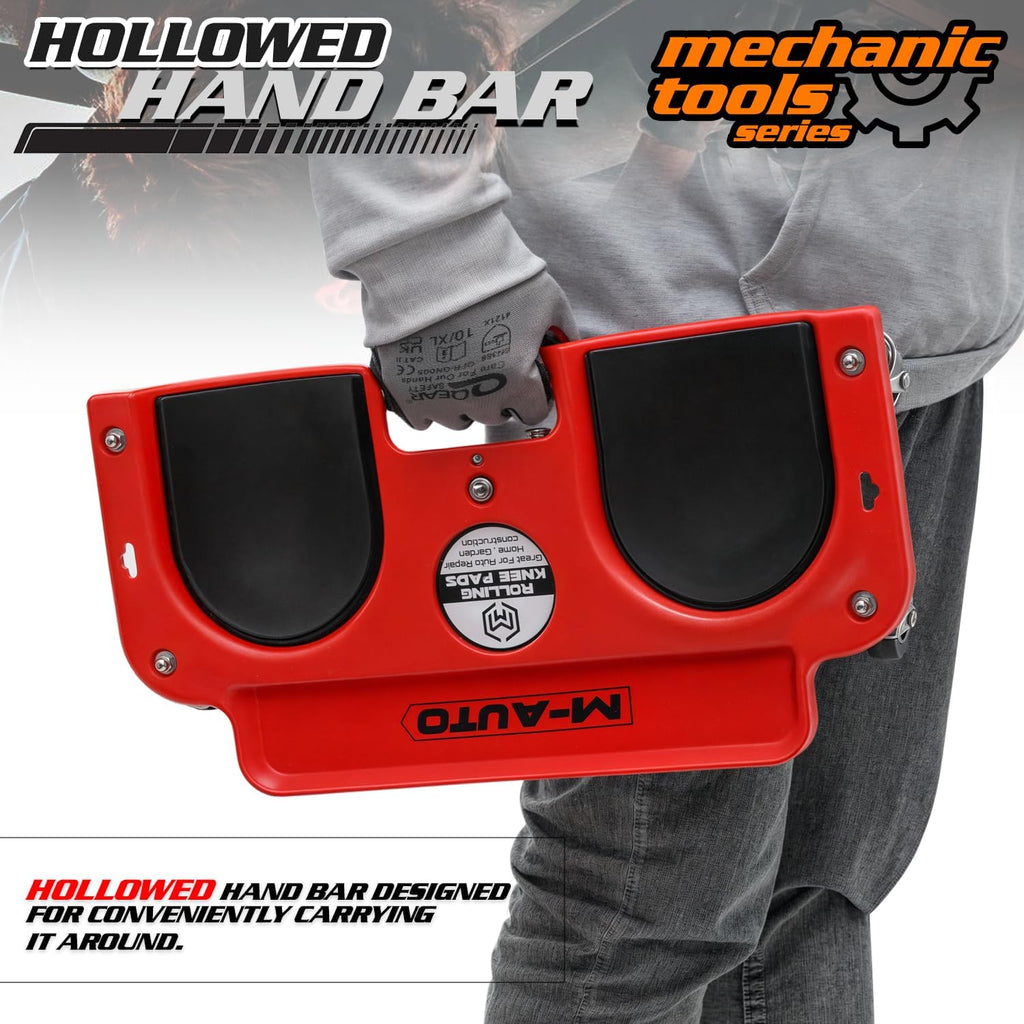 M-AUTO Rolling Knee Creeper Durable Knee Pads with Full 360 Degree Turn Casters and Tool Tray, Garage Kneeling Pads on Swivel Castors for Home Workshop Auto Repairing Maintaining, Red