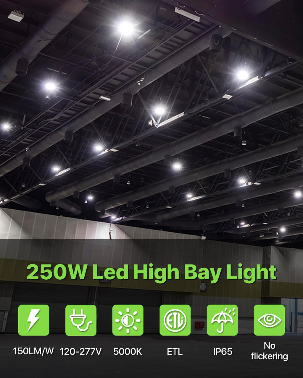 250W UFO LED High Bay Shop Light 6-Pack 150LM/W 37,500LM Output High Bay Led Lights 100-277V IP65 Waterproof Commercial Warehouse Lighting Fixture 5000K Daylight for Garage, Workshop, Factory