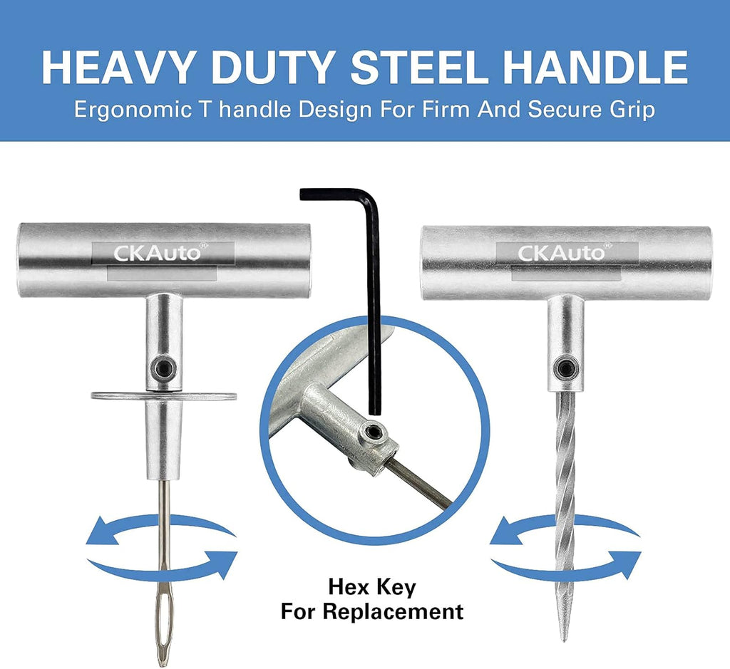 CKAuto Universal Tire Repair Kit, Heavy Duty Car Emergency Tool Kit for Flat Tire Puncture Repair, 36 Pcs Value Pack, Tire Plug Kit fit for Autos, Cars, Motorcycles, Trucks, RVs, etc.