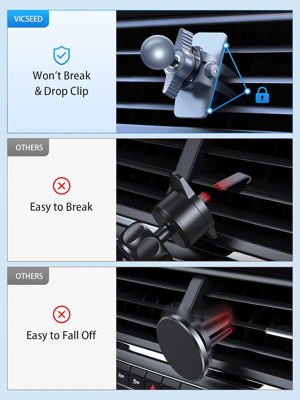 VICSEED for MagSafe Car Mount [Upgraded Strongest Magnet Power] Magnetic Phone Holder for Car Vent 360 Adjustable Magnetic Car Phone Holder Mount for iPhone 16 Pro Max 15 14 13 12 Plus Mini