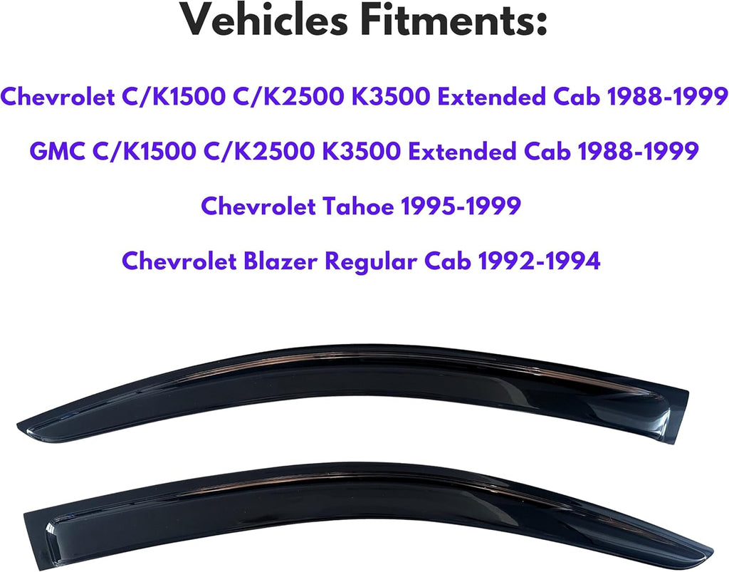 KPY Window Visor Compatible with Chevrolet Chevy & GMC C/K Series Extended Cab 1988-1999, 2PC Rain Guard Side Vent Deflector Tape-On Style, 1988 1989 1990 1991 1992 1993 1994 1995 1996 1997 1998 1999
