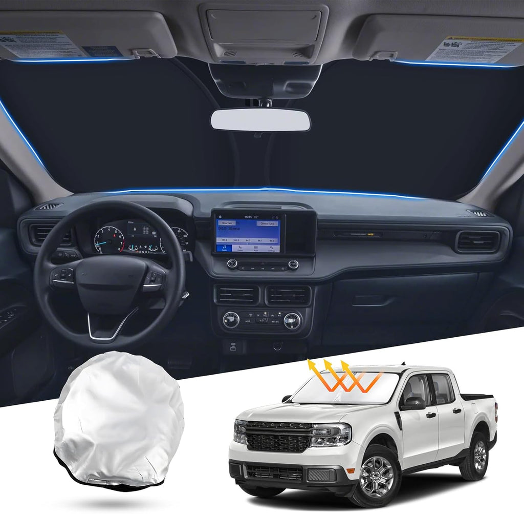 T TGBROS Windshield Sun Shade for Ford Maverick 2022-2025 Front Window Sun Shade Foldable Sun Shield Sun Visor Cover Block Heat and Sun Protection Reflective Polyester
