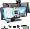 10.26" HD Wireless Car Stereo for Carplay & Android Auto, Portable Touch Screen for Car, 4K Dash Cam, 1080P Backup Camera, Bluetooth, AUX/FM, Googel, Siri, Mirror Link, GPS Navigation