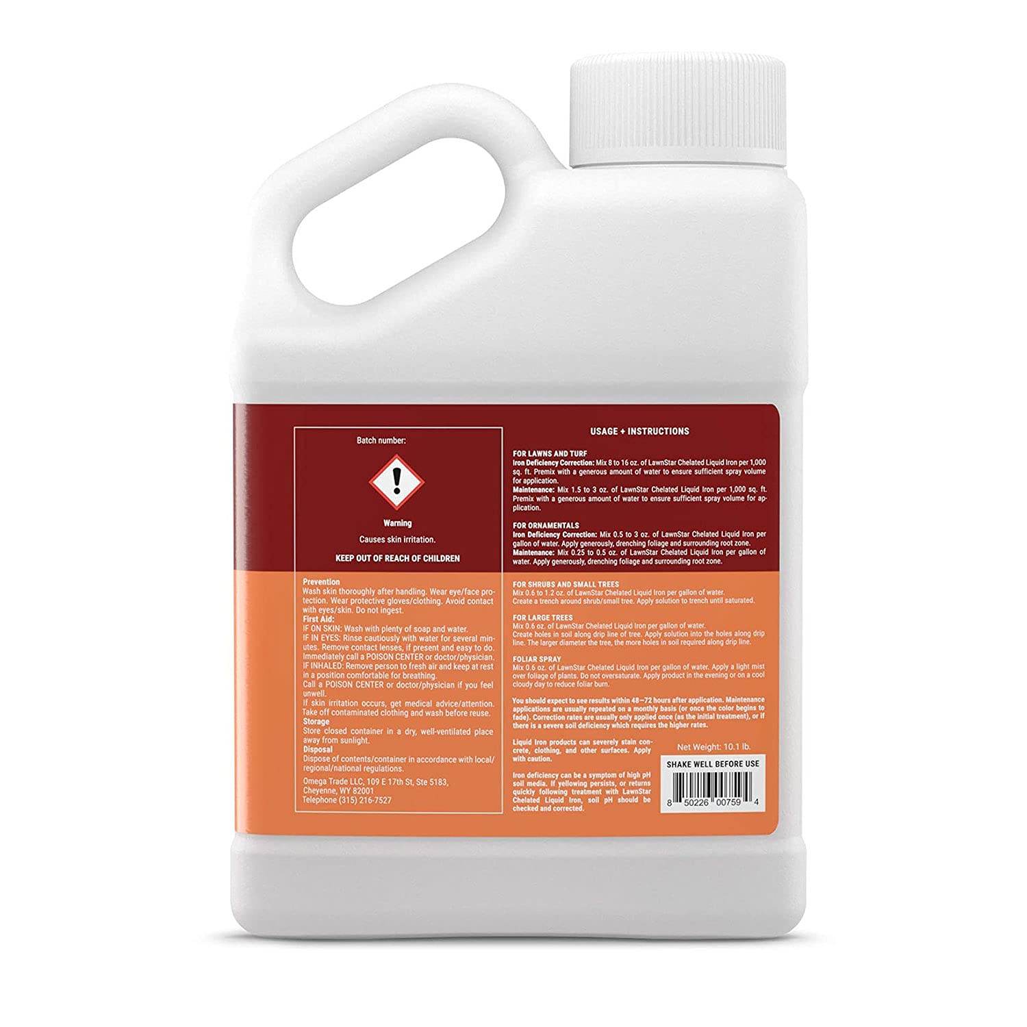 LawnStar Liquid Iron (1 Gallon) for Plants - Multi-Purpose, Suitable for Lawn, Flowers, Shrubs, Trees - Treats Iron Deficiency, Root Damage & Color Distortion – EDTA-Free, American Made
