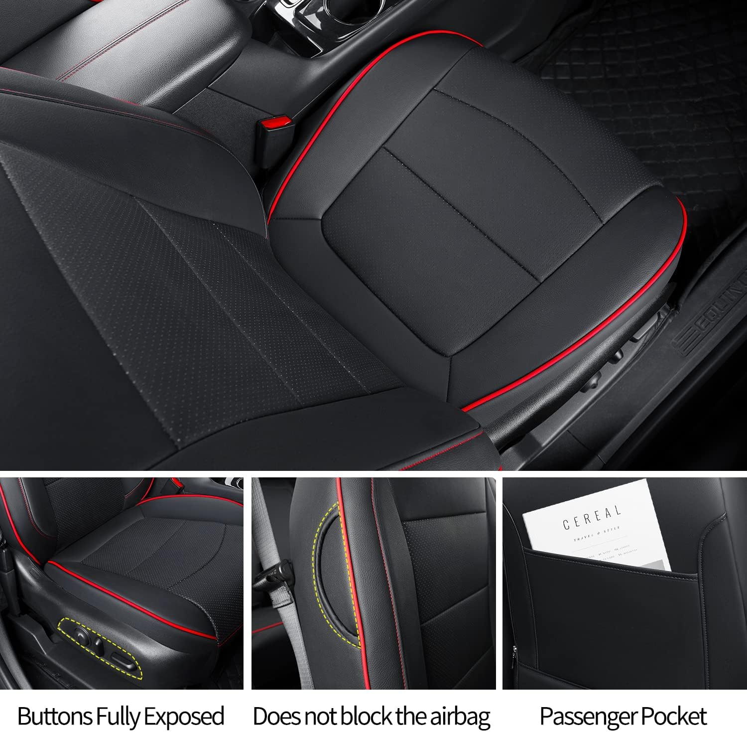 RISINGSTAR Terrain Seat Covers, fit for 2018-2024 GMC Terrain SUV with Rear Split Seats, Water Proof Faux Leather(Full Set, Black&Red)