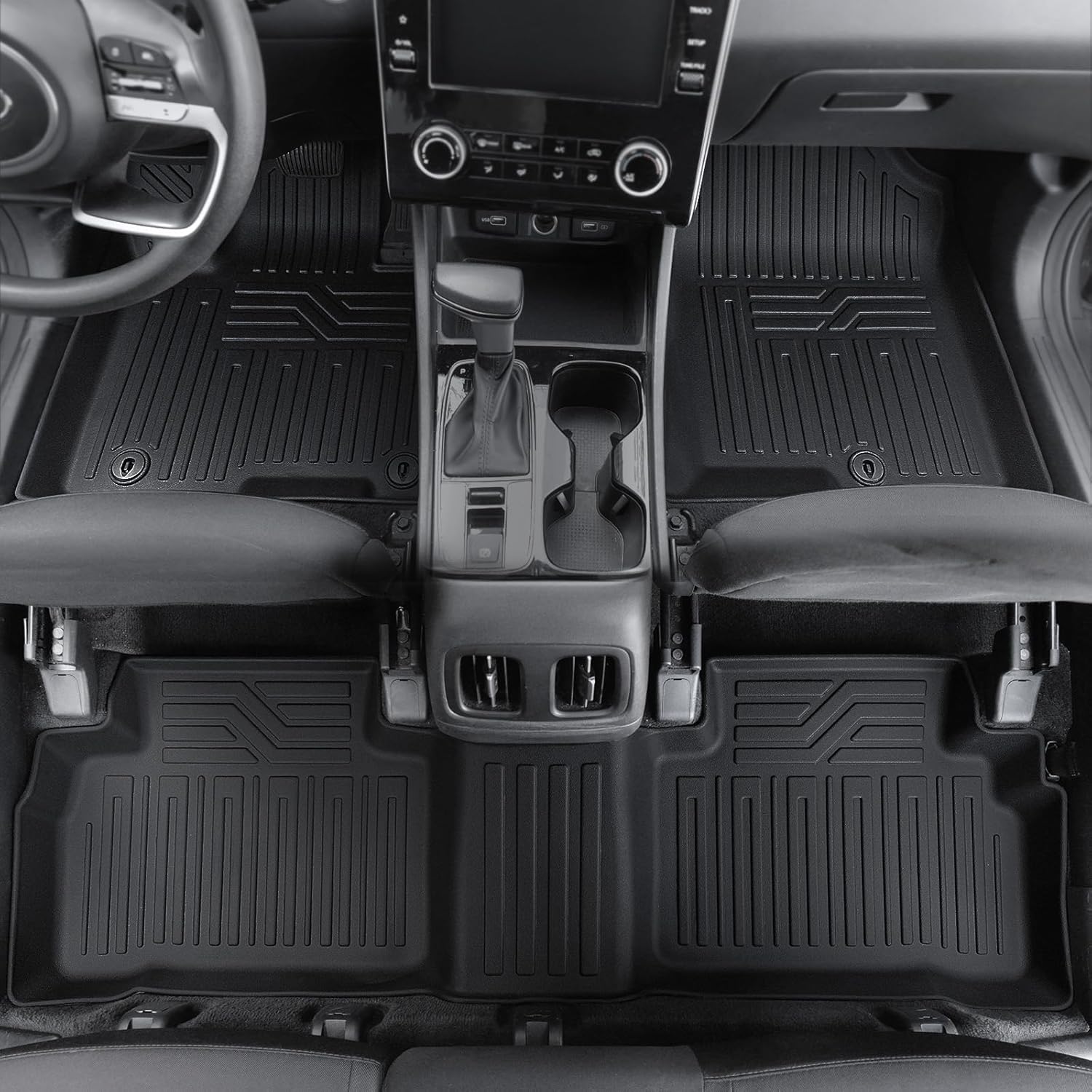 Floor Mats Set for 2022-2025 Hyundai Tucson Gas, Full Coverage All Weather Floor Mats Cargo Mat with Backrest Protectors & Door Sill Guards for Tucson Accessories(Not fit Hybrid)