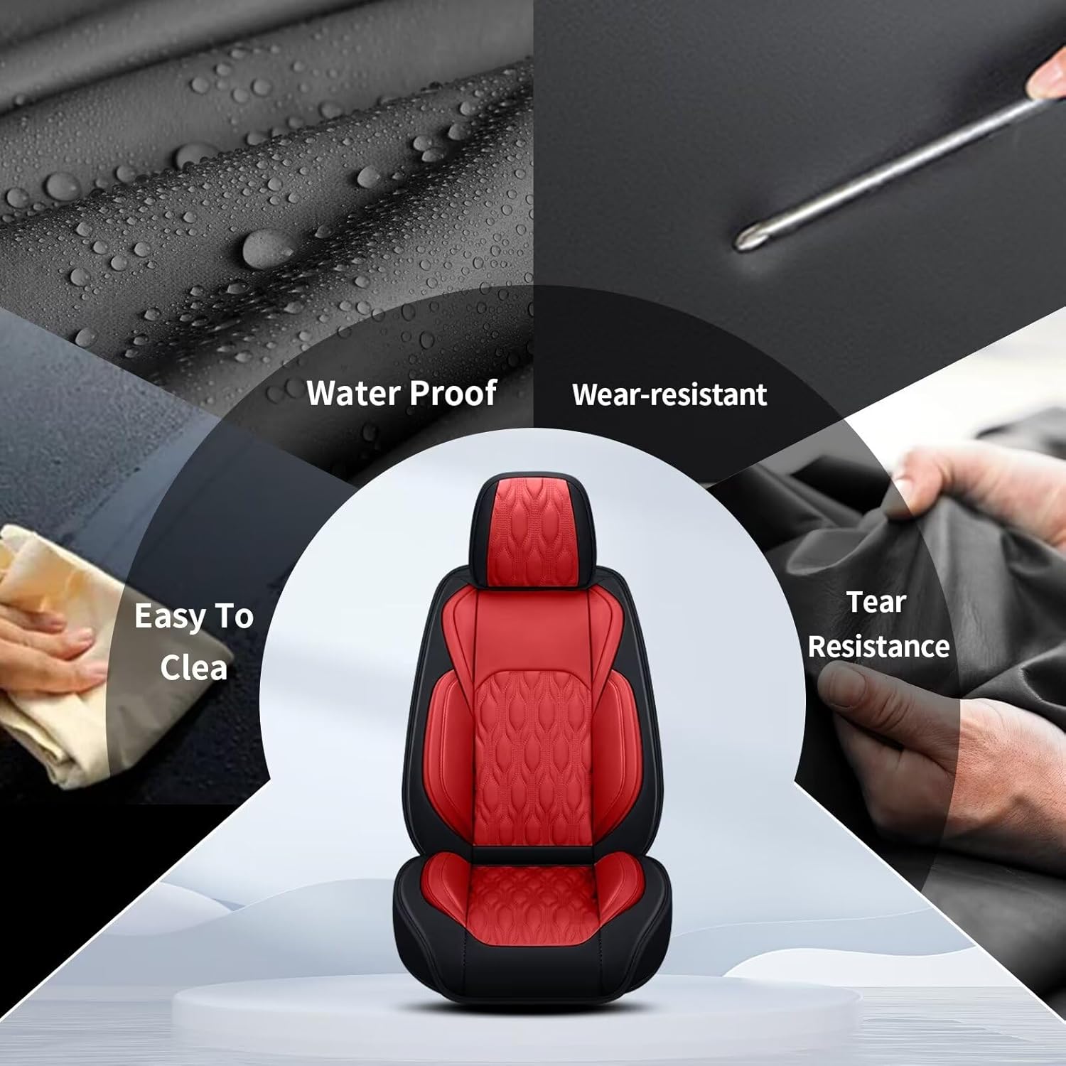2 Front Car Seat Covers Fit for Toyota Camry 2012-2025 Faux Leather Automotive Seat Covers Waterproof Car Seat Protector with Airbag Compatible (2 Seats, Black&Red)