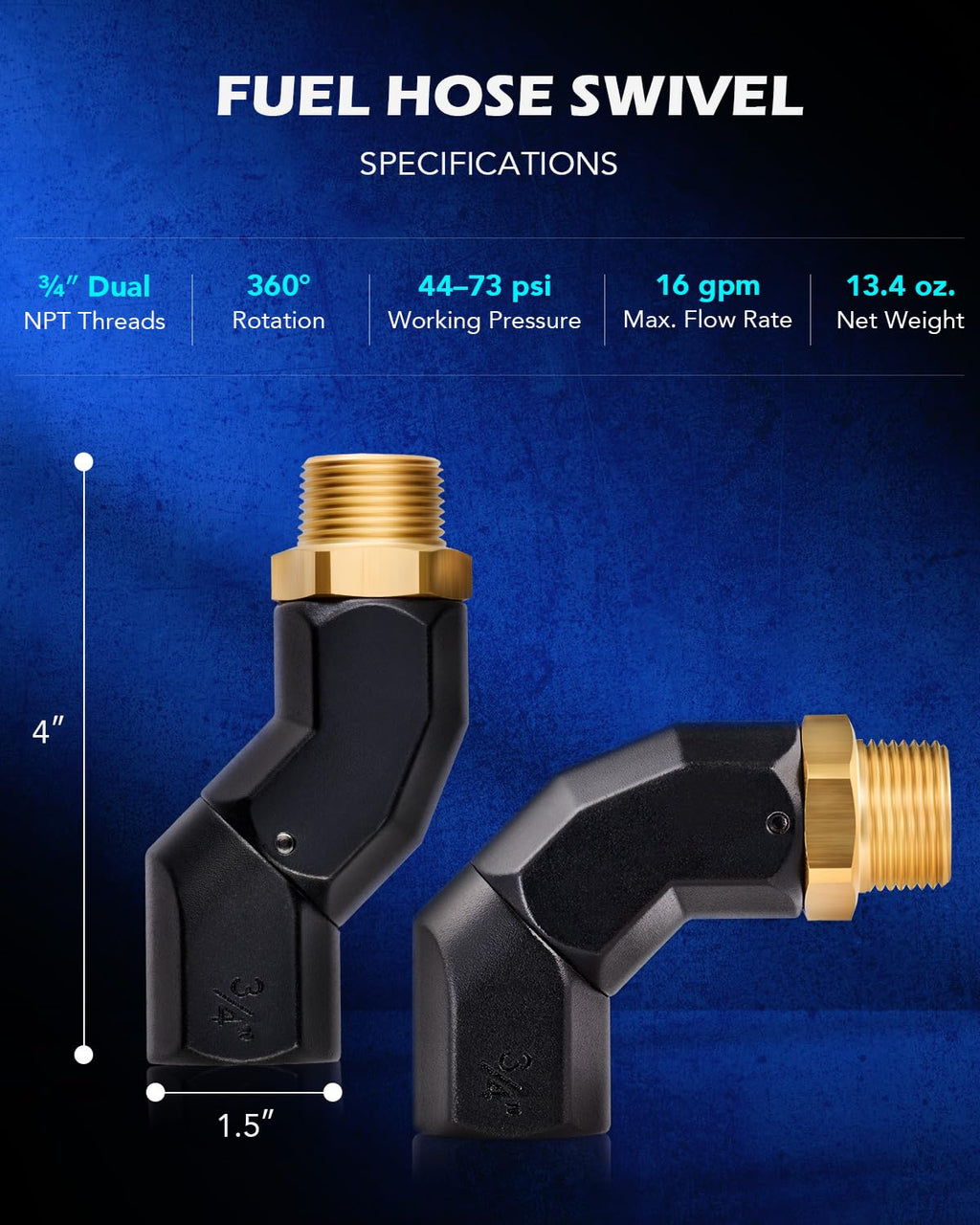 Orion Motor Tech Fuel Hose Nozzle Swivel, 3/4" Dual NPT Threads Fuel Transfer Swivel Multi Plane 360 Rotating Fuel Tank Fuel hose Connector for Fuel Pump Hose Nozzle Transfer Diesel Gasoline Kerosene