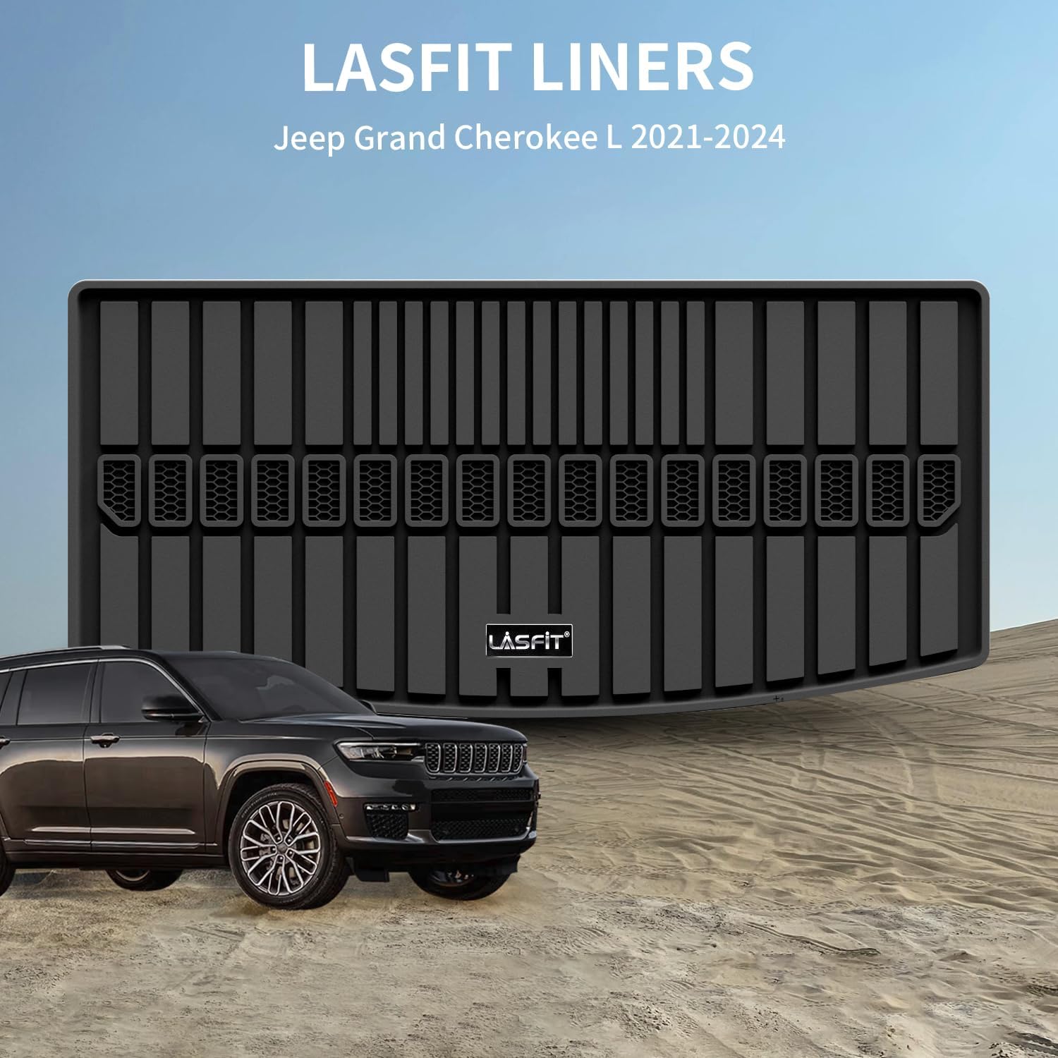 LASFIT Trunk Mat for Jeep Grand Cherokee L 2021-2025 6-Passenger and 7-Passenger All Weather TPE Custom Fit Cargo Mat Trunk Liner Cargo Liner, Black