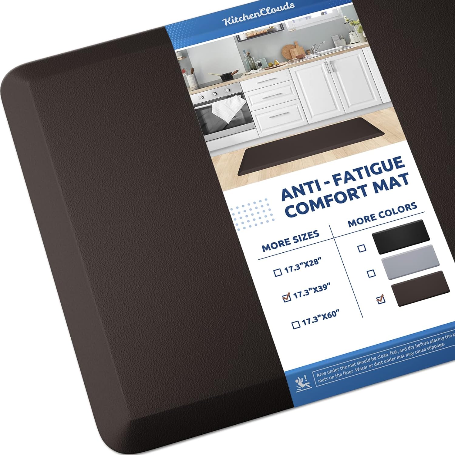 KitchenClouds Kitchen Mat Cushioned Anti Fatigue Kitchen Rug 17.3"x39" Waterproof Non Slip Kitchen Rugs and Mats Standing Desk Mat Comfort Floor Mats for Kitchen House Sink Office (Chocolate)