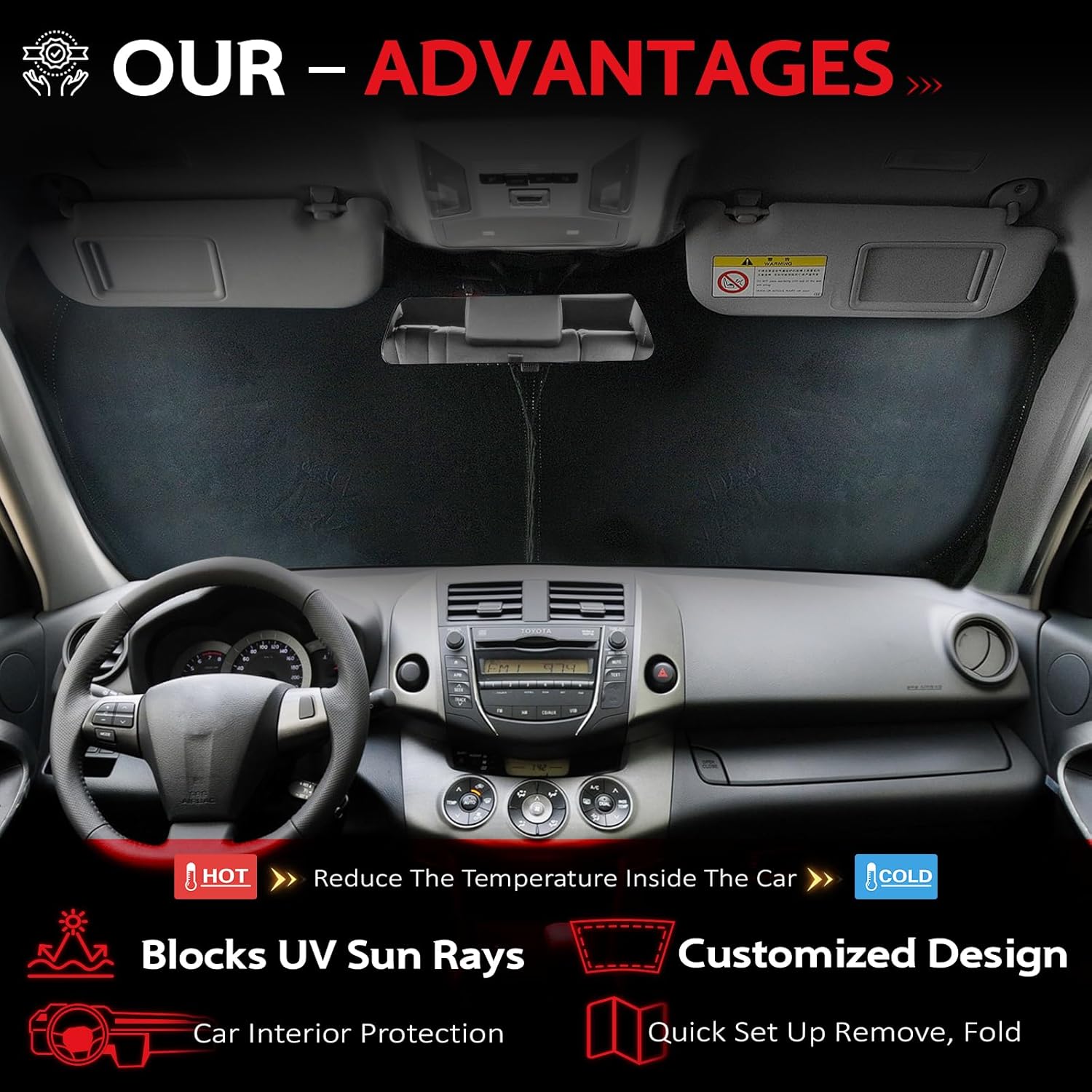 KAYZT Windshield Sun Shade for 2007-2011 Toyota Camry Foldable Sunshade Front Window Custom Fit Car Accessories