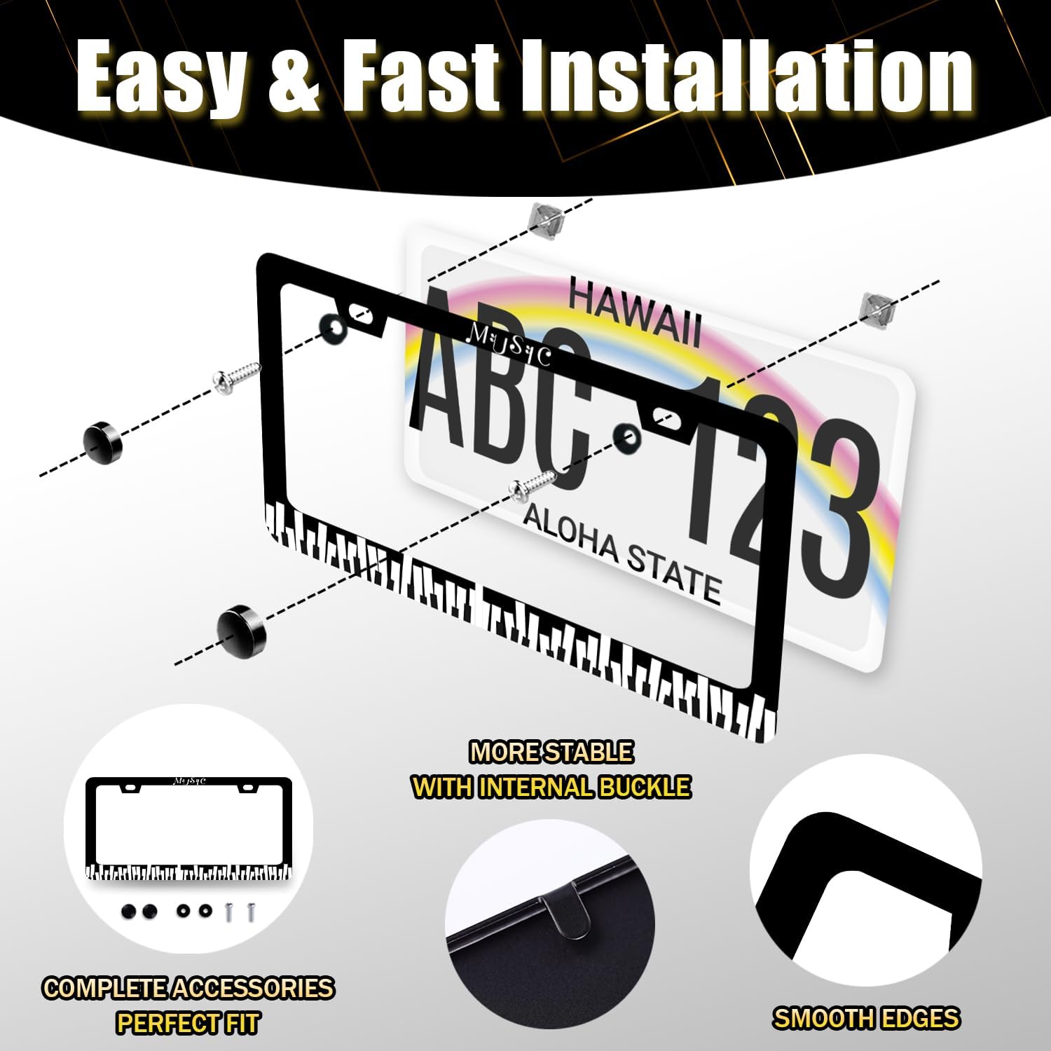 Piano Music License Plate Frame Music Notes License Plate Holder Stainless Steel Front and Rear Car Tags Auto Parts Funny License Plate Decoration with Screws for Men Women s 12.2"x 6.2"