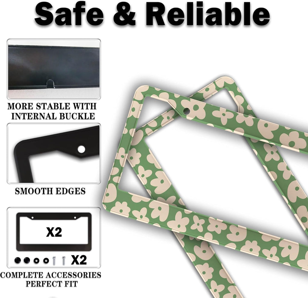 License Plate Holder Multicolor License Plate Frames Vintage Groovy Flowers Universal Aluminum Car Accessory 2 Pack with Screw Covers Set